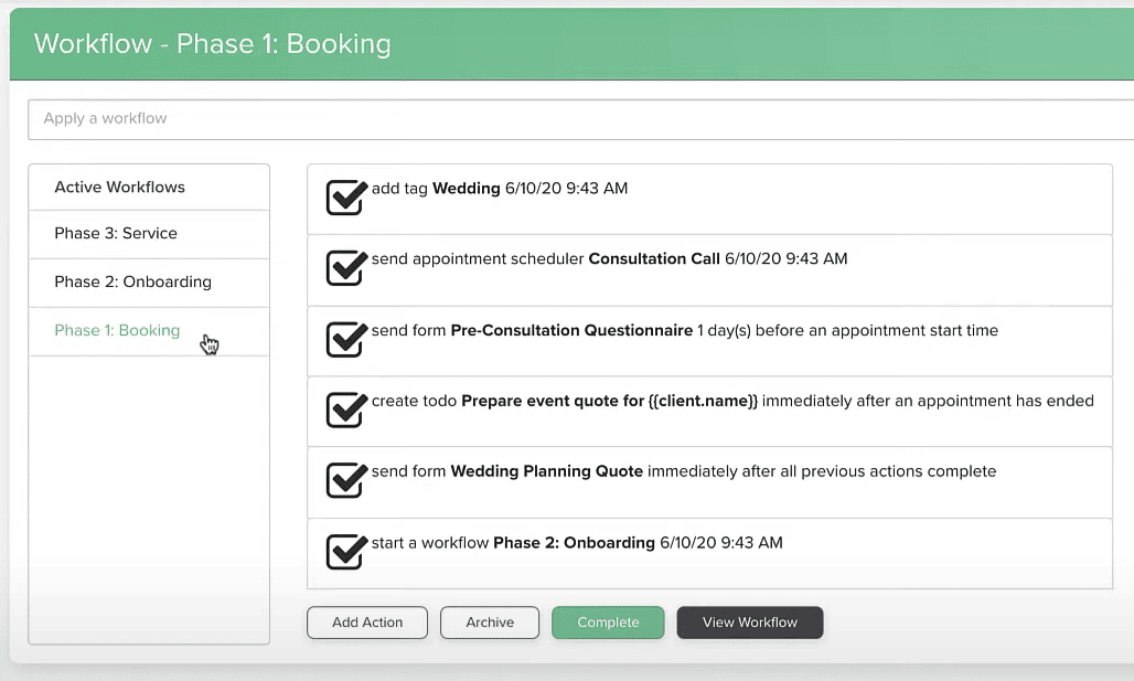 dubsado workflow