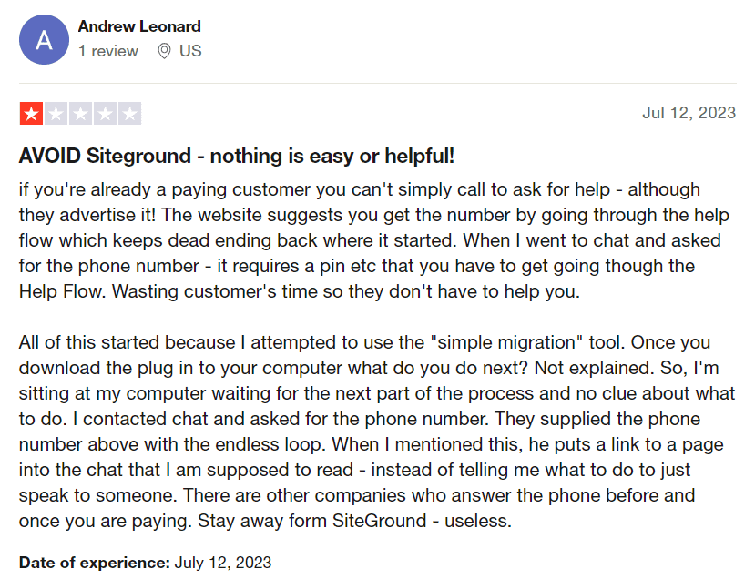 siteground bad reviews phone support