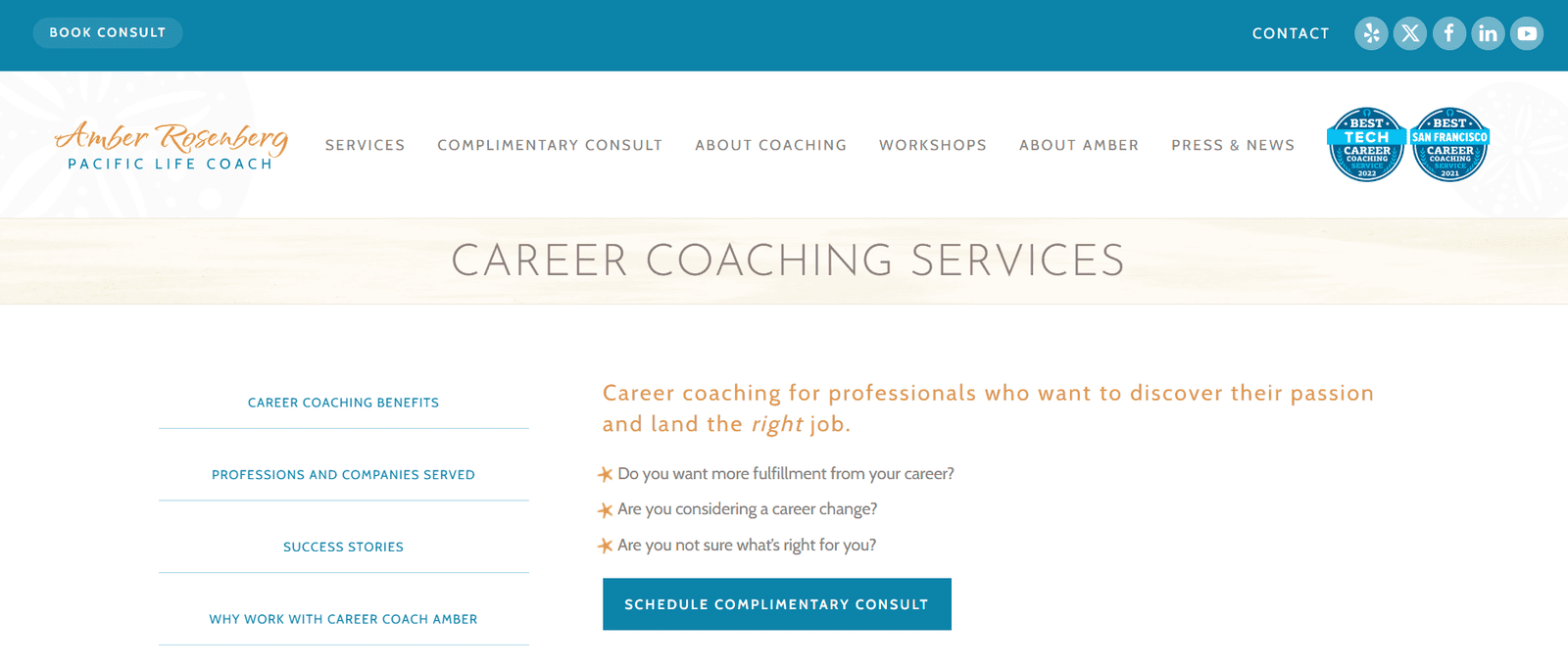 Example of Pacific Life Coach service page